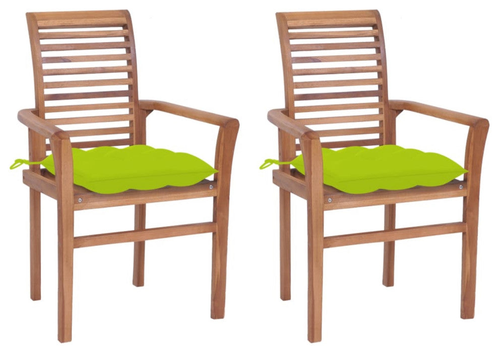 Vidaxl Dining Chairs, Set of 2, With Bright Green Cushions Solid Teak Wood