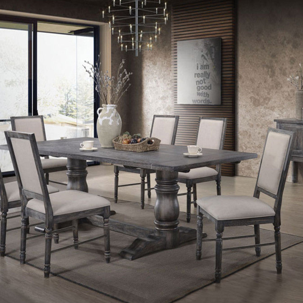 Set of 2 Linen Upholstered Side Chair, Weathered Gray Finish