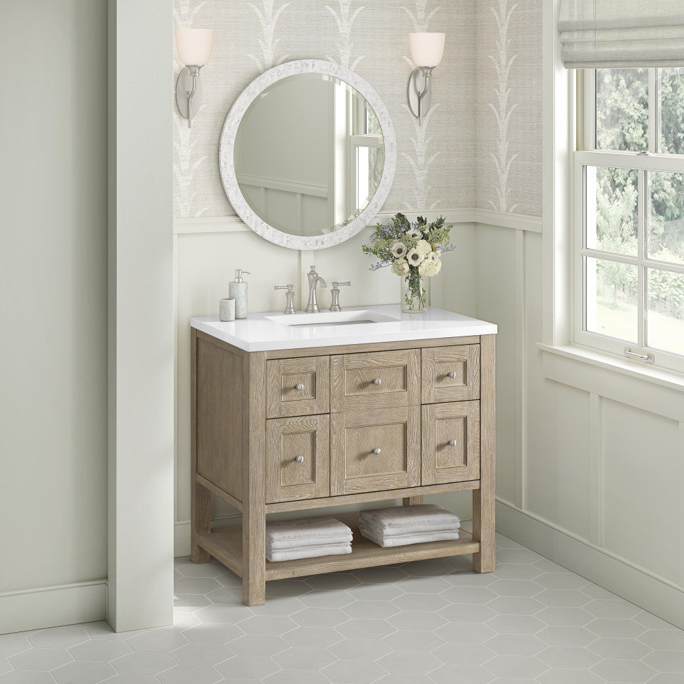Breckenridge 36" Single Vanity, Oak, 3 CM White Zeus Top