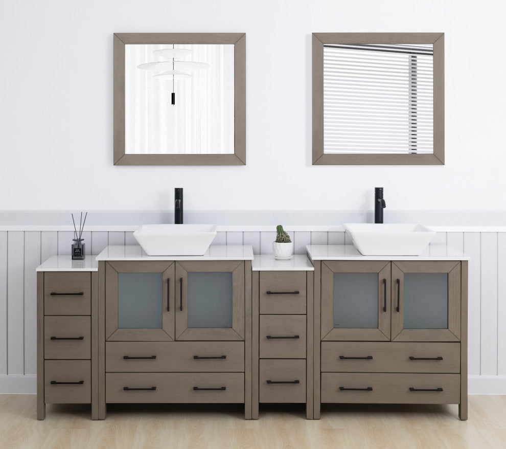 Vanity Art Vanity Set With Vessel Sink, Driftwood Gray, 84", Standard Mirror
