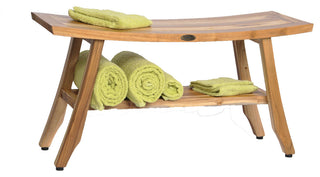 Ecodecors Satori Eastern Style Earthyteak Shower Bench, 34", With Shelf