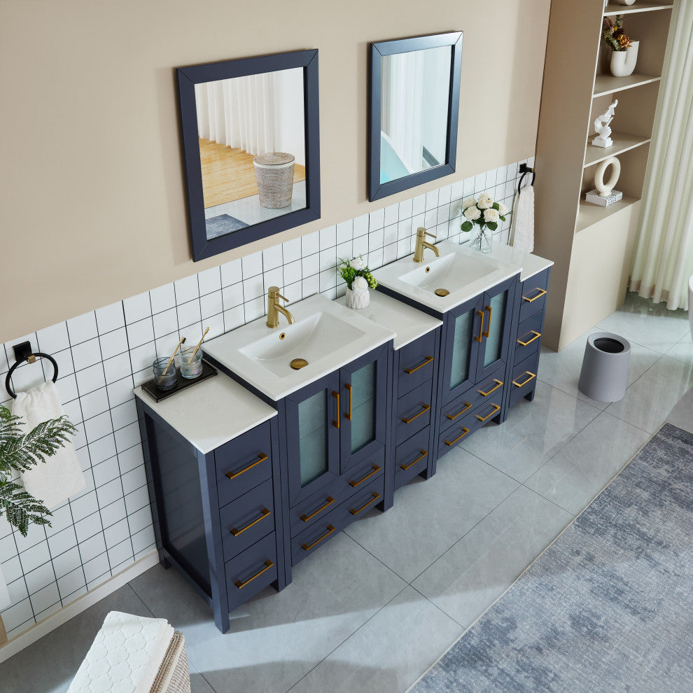 Vanity Art Vanity Set With Ceramic Top, 84", Blue