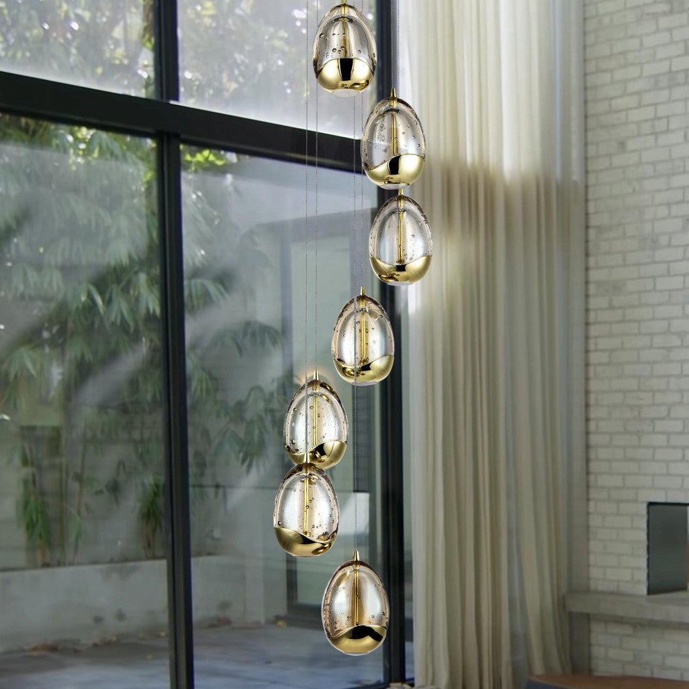 Venezia 7-Light ETL Certified Integrated LED Chandelier Lighting Fixture, Gold