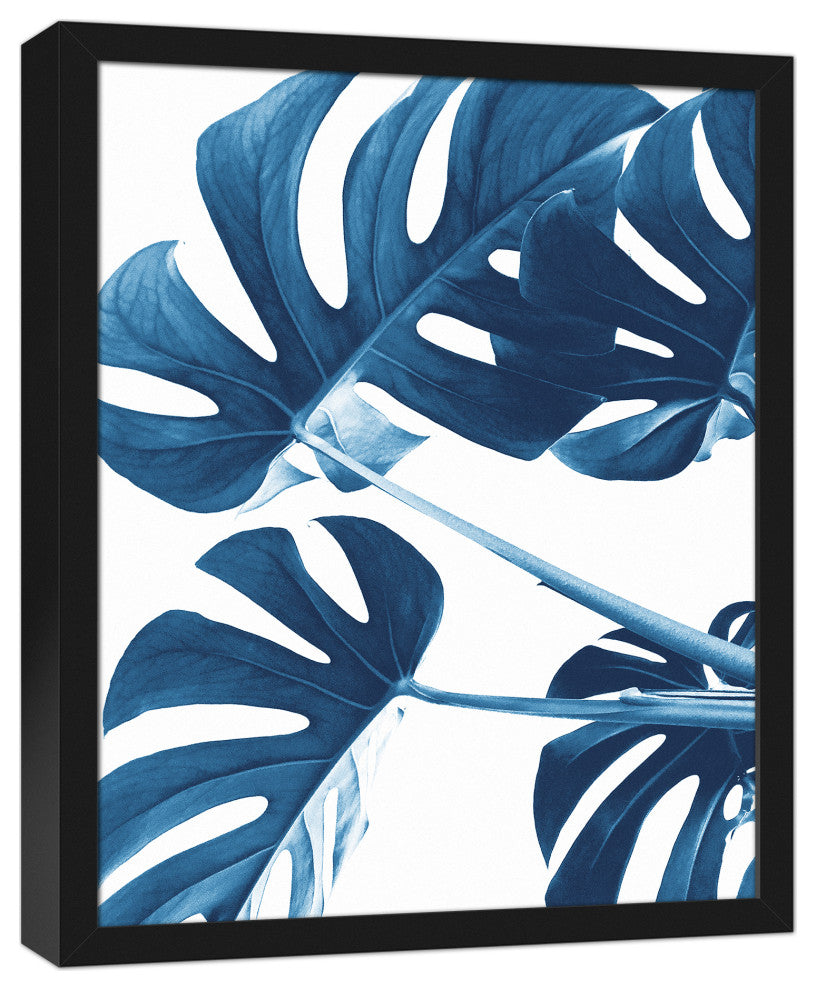 Blue Monstera 16x20 Black Framed Canvas