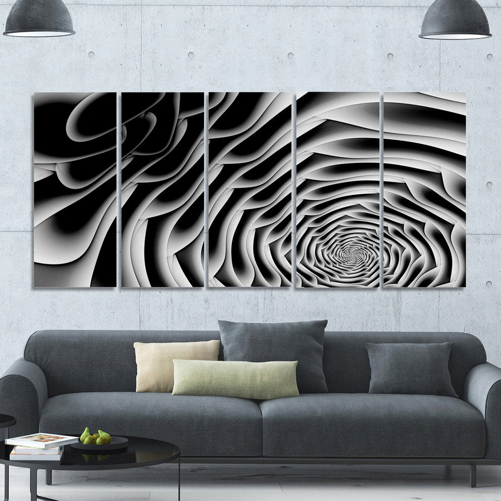 White Flower Shaped Fractal Art, Abstract Wall Art Canvas, 60"x28", 5 Panels