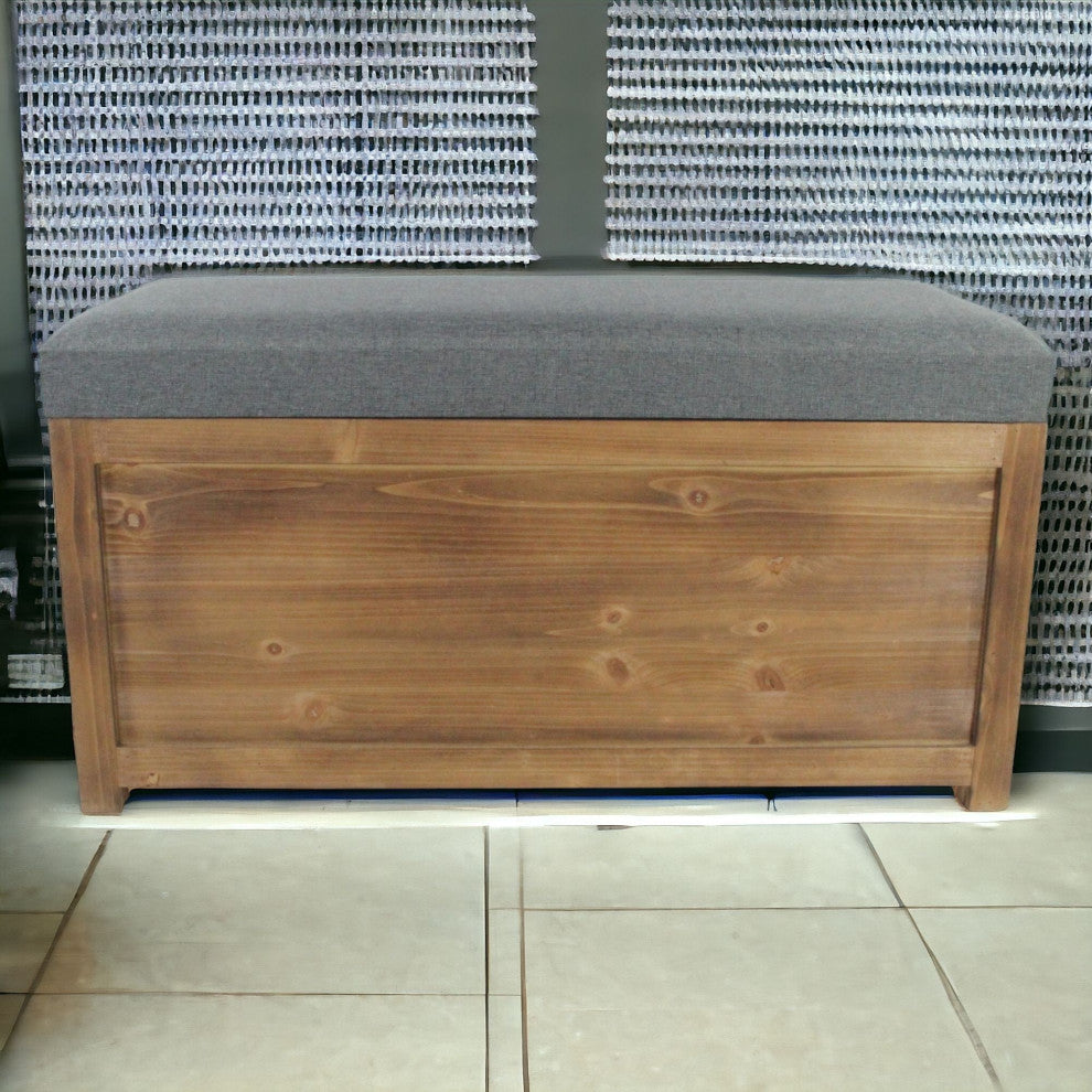 2-Piece Set Rectangular Gray Linen Fabric and Wood Storage Benches