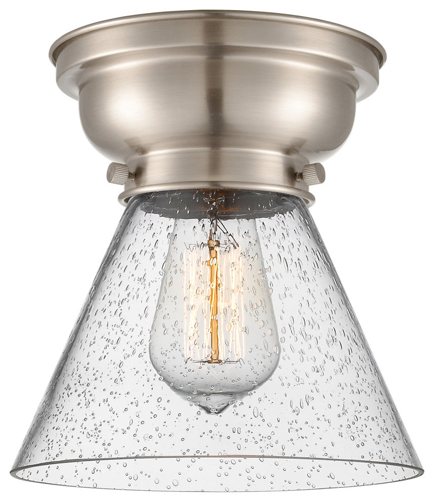 Large Cone 1-Light Flush Mount, Brushed Satin Nickel, Seedy