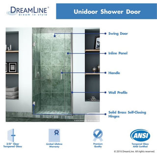 DreamLine Unidoor 29"-30" Frameless Hinged Shower Door, Oil Rubbed Bronze