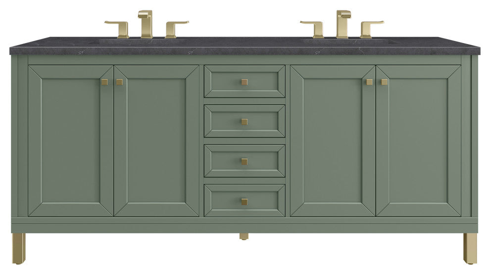 Chicago 72" Double Vanity, Smokey Celadon, Charcoal Soapstone Quartz