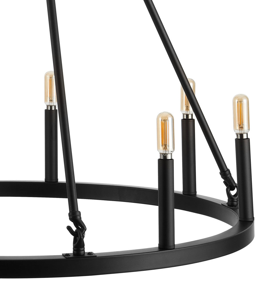 Ring Iron Rustic Farmhouse LED Chandelier, 8-Light