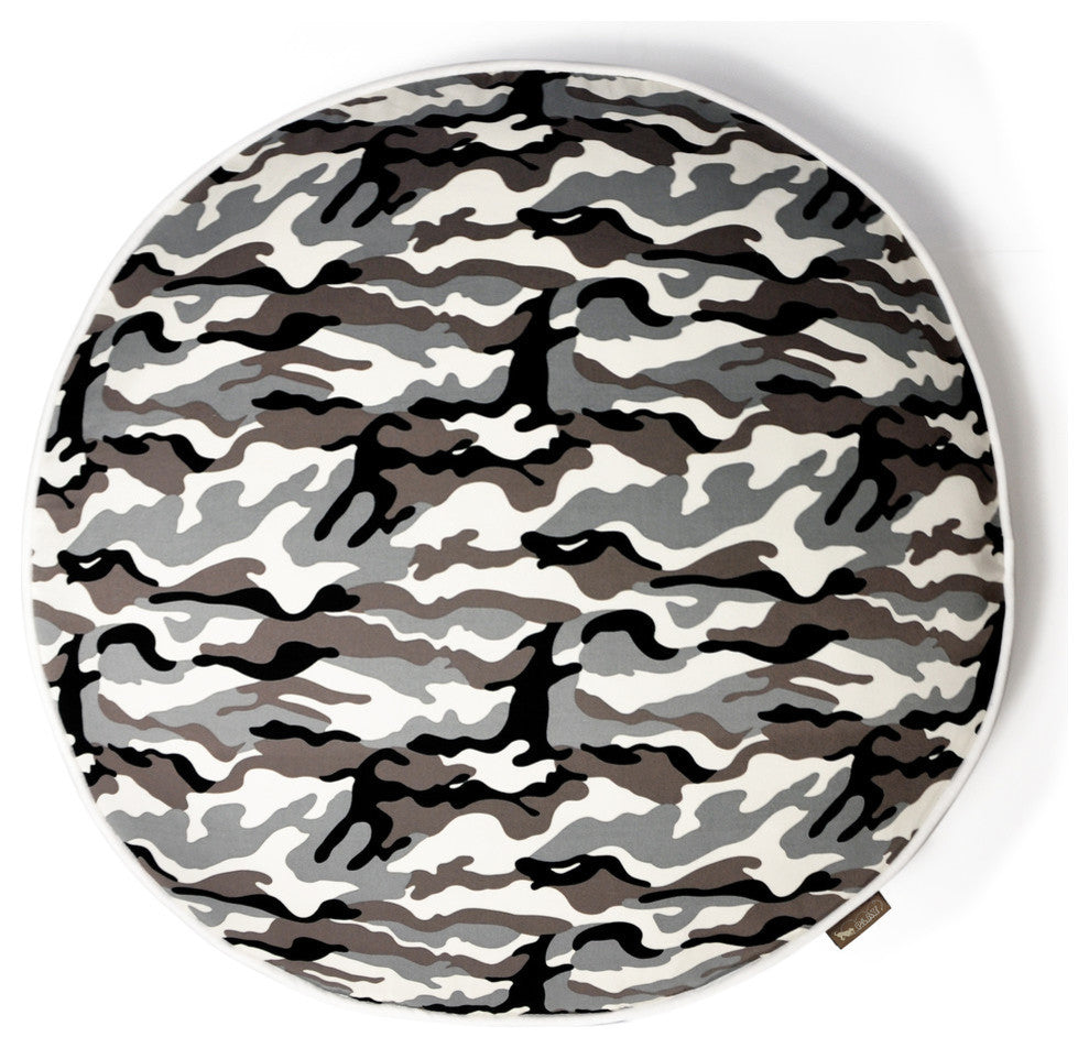 Round Bed Camouflage, White, Small