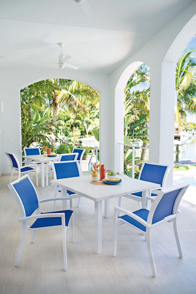 Kendall Sling Stackable Outdoor Dining Chair, Augustine Denim/Snow