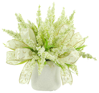 Holiday Heather Arrangement in a Ceramic Vase with Bows