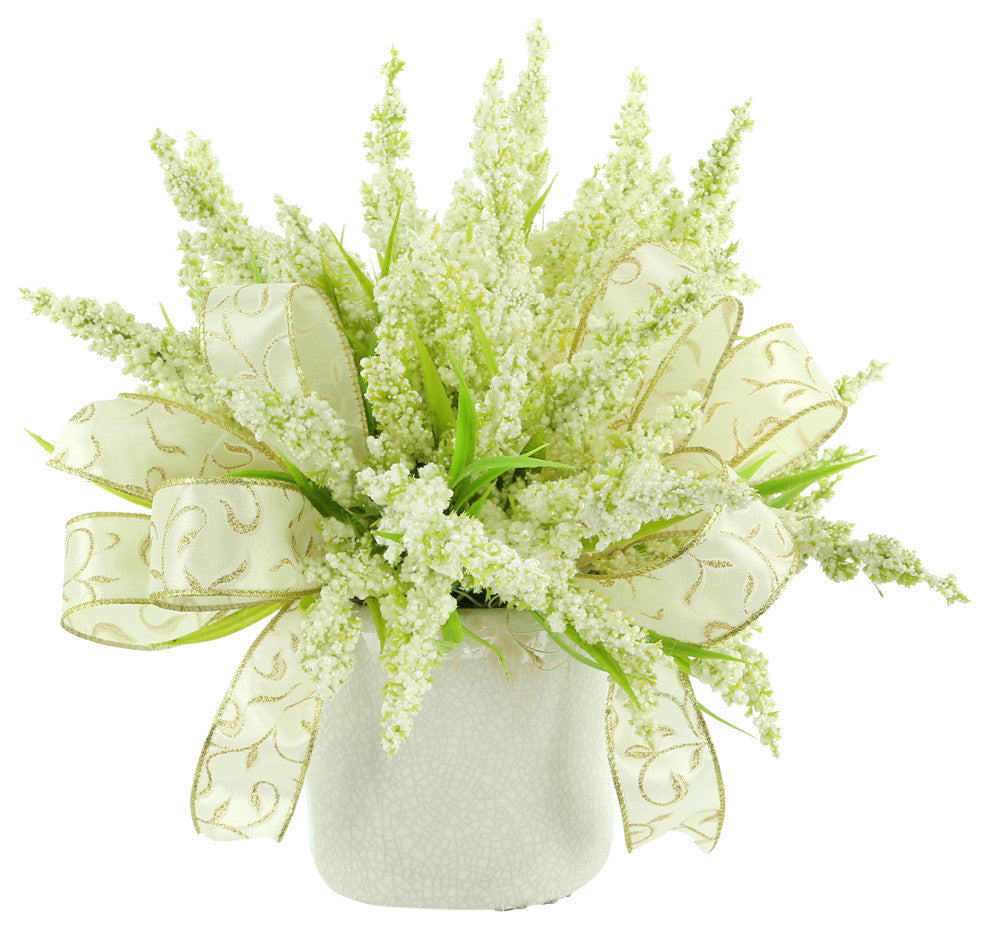 Holiday Heather Arrangement in a Ceramic Vase with Bows