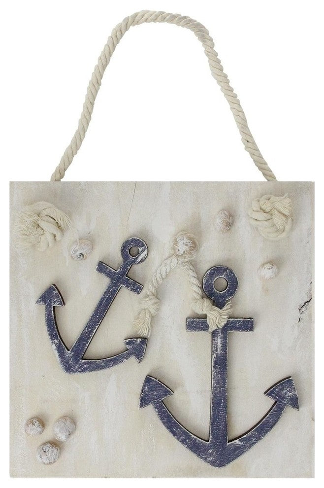 7" Cape Cod Inspired Double Anchor Wall Hanging Plaque With Seashells
