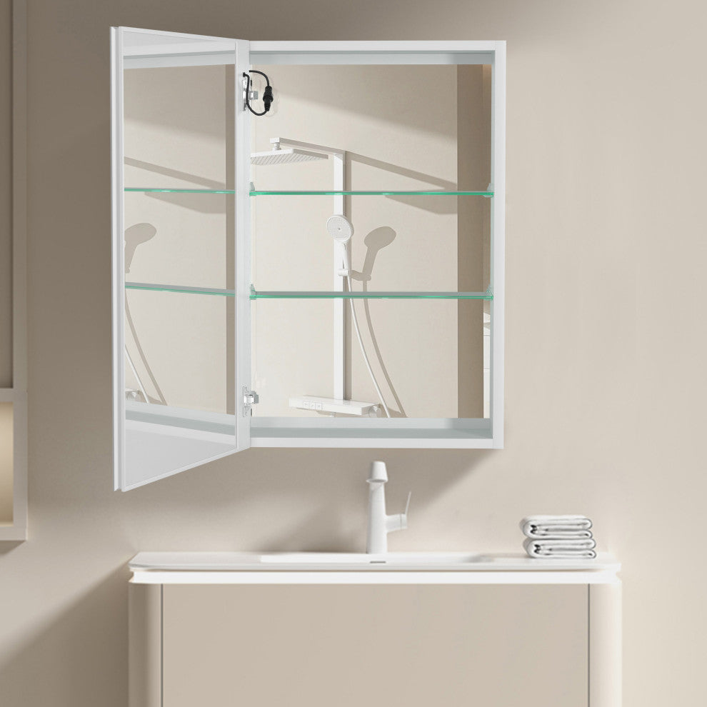 20 in. W x 30 in. H Aluminum Surface Mount Medicine Cabinet with Lighted Mirror
