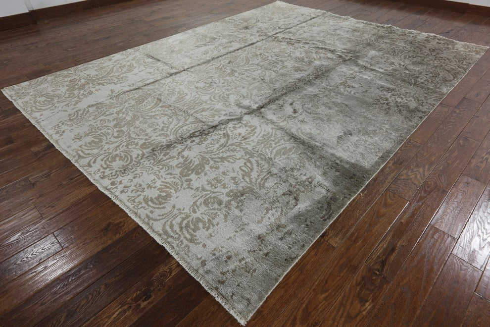 Oriental Silk Floral Hand-Knotted Rug, 9'x12'