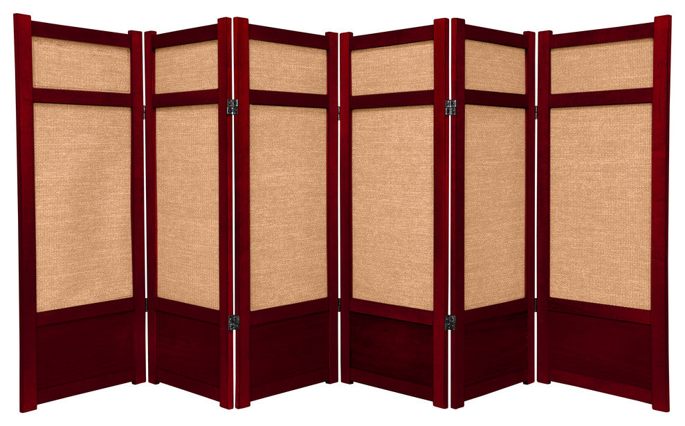 4' Tall Low Jute Shoji Screen, 6 Panel, Rosewood