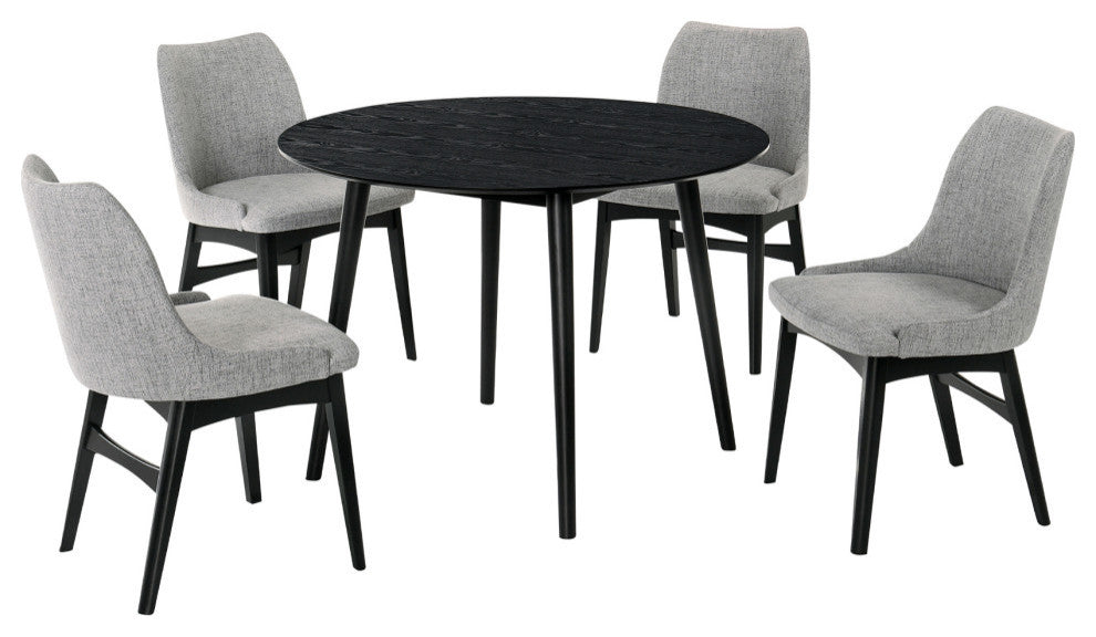 Arcadia and Azalea Round and Wood 5-Piece Dining Set, Gray and Black, 42"