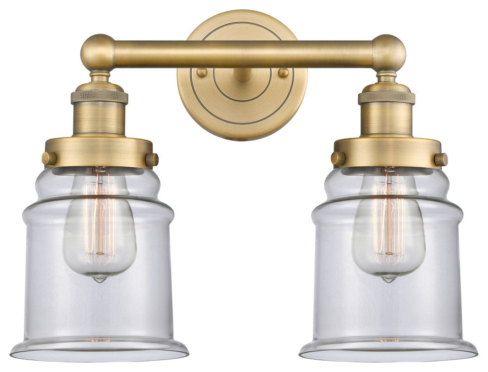 Canton 2-Light 15" Bath Vanity Light, Brushed Brass Finish, Clear Shade