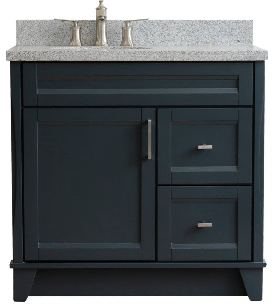 37" Single Sink Vanity, Dark Gray Finish With Gray Granite