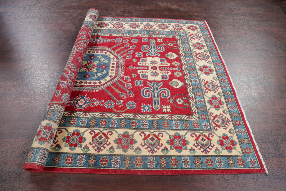 Kazak Carpet Handmade Oriental Traditional Pakistani Area Rug, Red, 7'9"x5'9