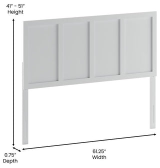 Oliver Paneled Wooden Adjustable Headboard for Metal Bed Frames, White, Queen