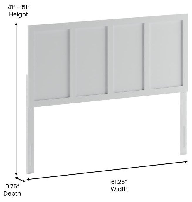 Oliver Paneled Wooden Adjustable Headboard for Metal Bed Frames, White, Queen