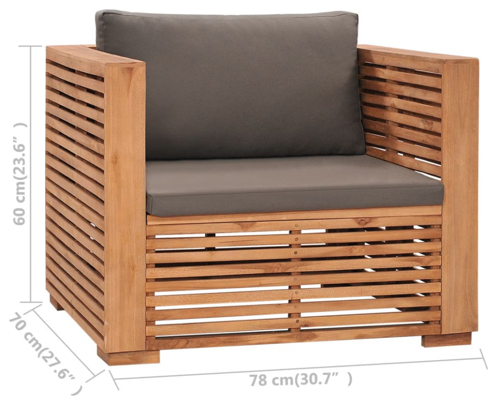vidaXL Patio Sofa Chair With Dark Gray Cushions Solid Teak Wood