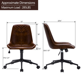 Faux Leather Black Base Swivel Desk Chair, Dark Brown