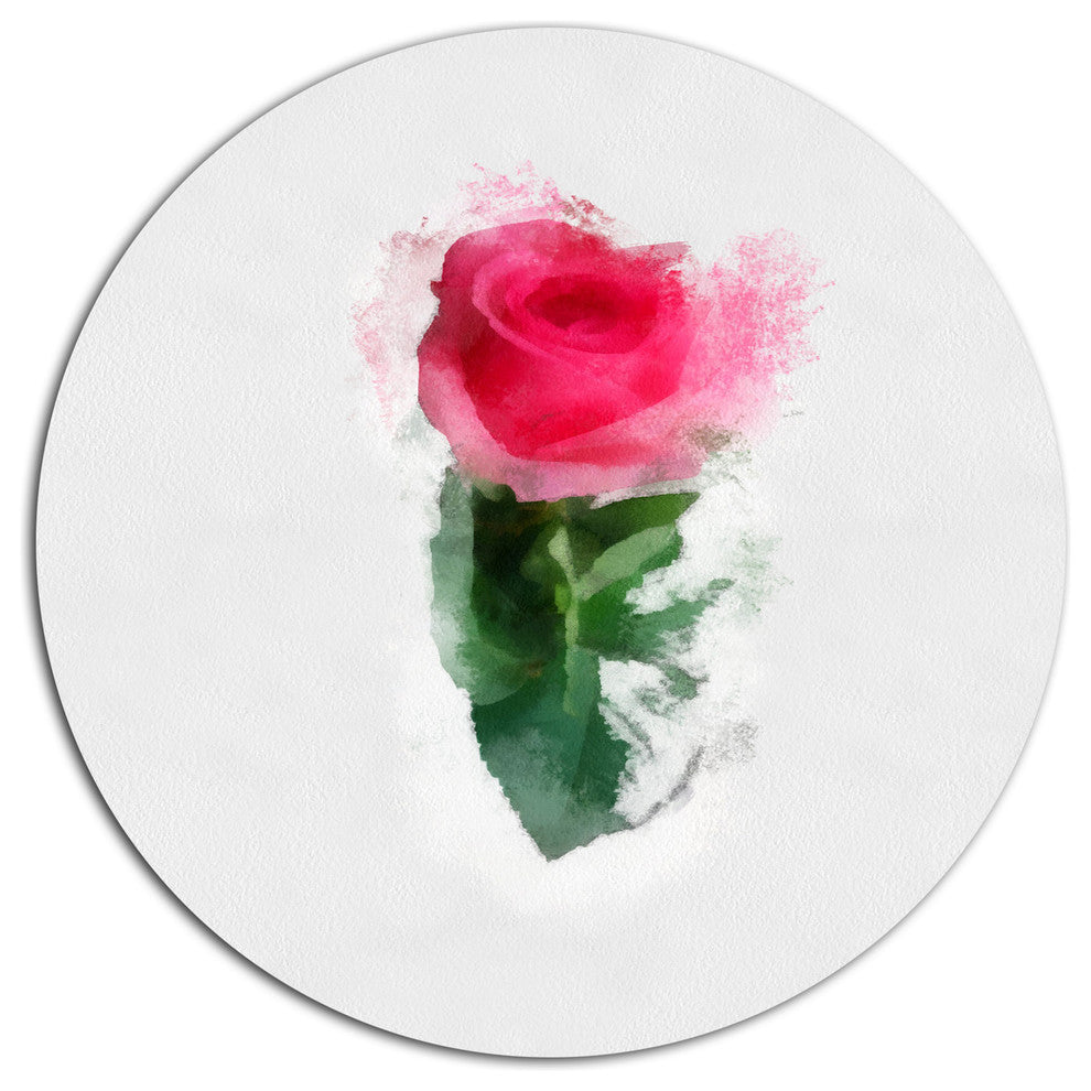 Beautiful Rose With Leaves Drawing, Floral Disc Metal Wall Art, 36"