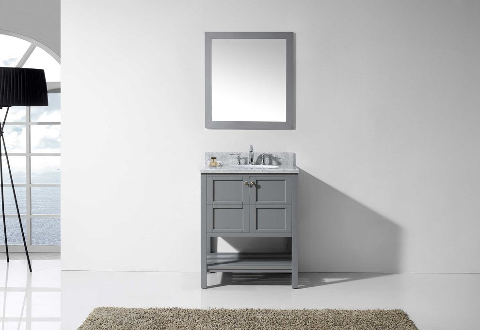Winterfell 30" Single Bathroom Vanity Set, Gray With Mirror