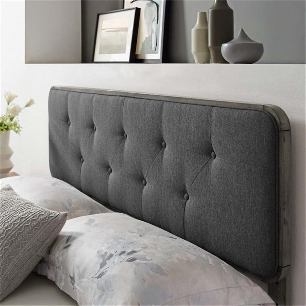 Collins Tufted King Fabric and Wood Headboard-Gray Charcoal