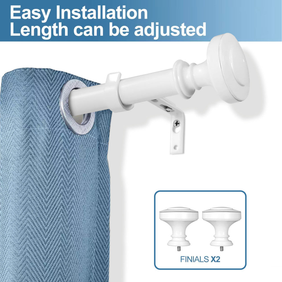 1" Semplice Drapery Curtain Rod, Glossy White, 28"-48"