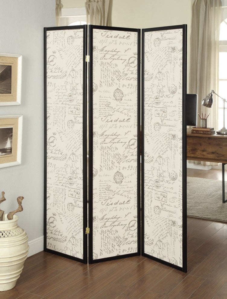 3 Panel Screen, French Script and Black