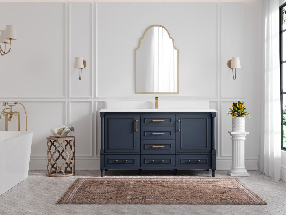 Aberdeen 60 Single Bathroom Vanity in Hale Navy Blue  1.5" White Quartz