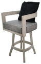 Swivel Wood Bar Stool Kadir Pillow on S-Base, Marble Gray Vinyl - Black Pillow - Beige, 34"