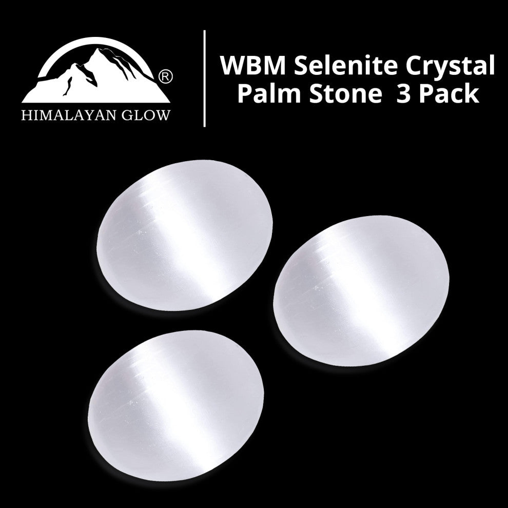 Himalayan Glow Selenite Palm Stone, High Energy Calming Effects, 3 Pack