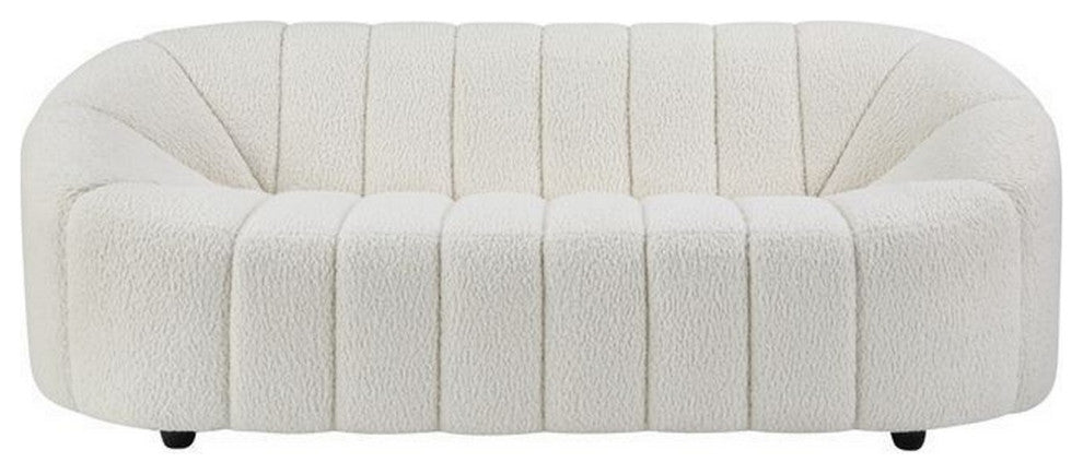 Benzara BM262233 Sofa With Textured Fabric and Vertical Channel Tufting, White