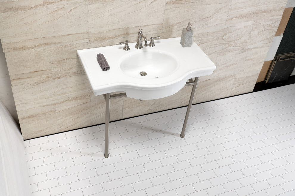 Fauceture VPB28140W8BN 37" Ceramic Console Sink, Legs