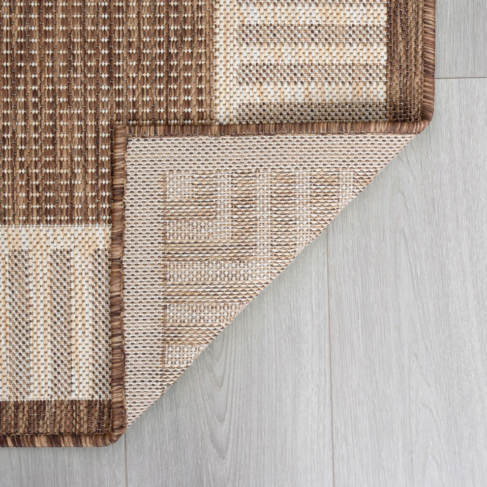 Giovanna Transitional Greek Key Gold/Cream Indoor/Outdoor Area Rug, 5'x7'