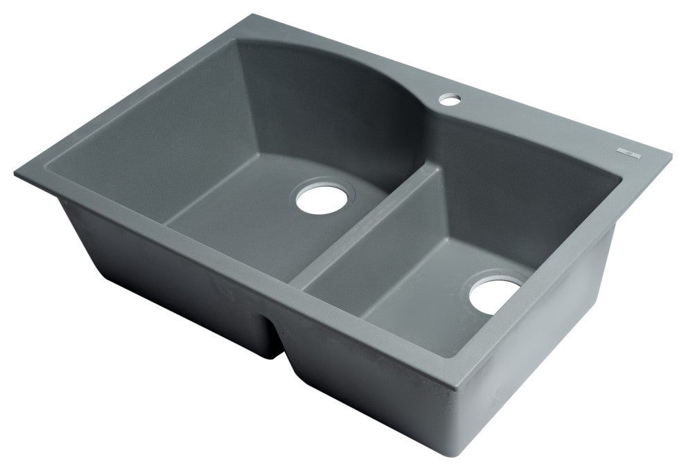 Titanium 33" Double Bowl Drop In Granite Composite Kitchen Sink