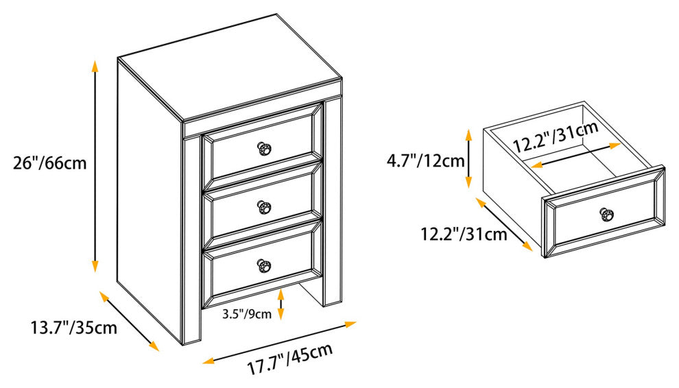 3-Drawer Wood Nightstand with Handle