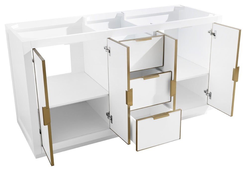 Avanity Austen 60" Vanity Only, Twilight Gray With Gold Trim, White With Matte Gold Hardware