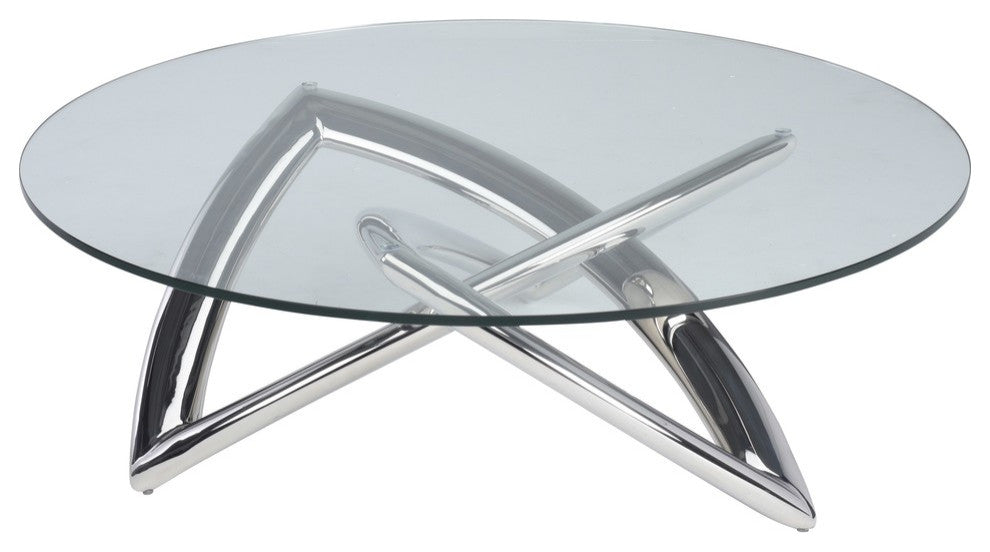 Martina Coffee Table in Polished Stainless Steel and Tempered Glass