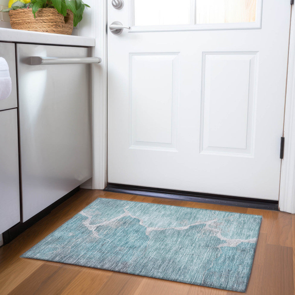 Machine Washable Indoor/Outdoor Chantille ACN1889 Teal 1'8" x 2'6" Rug