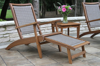 Gray Wicker and Eucalyptus Lounger With Built-In Ottoman