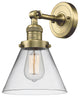 1-Light Large Cone 8" Sconce, Antique Brass, Glass: Clear