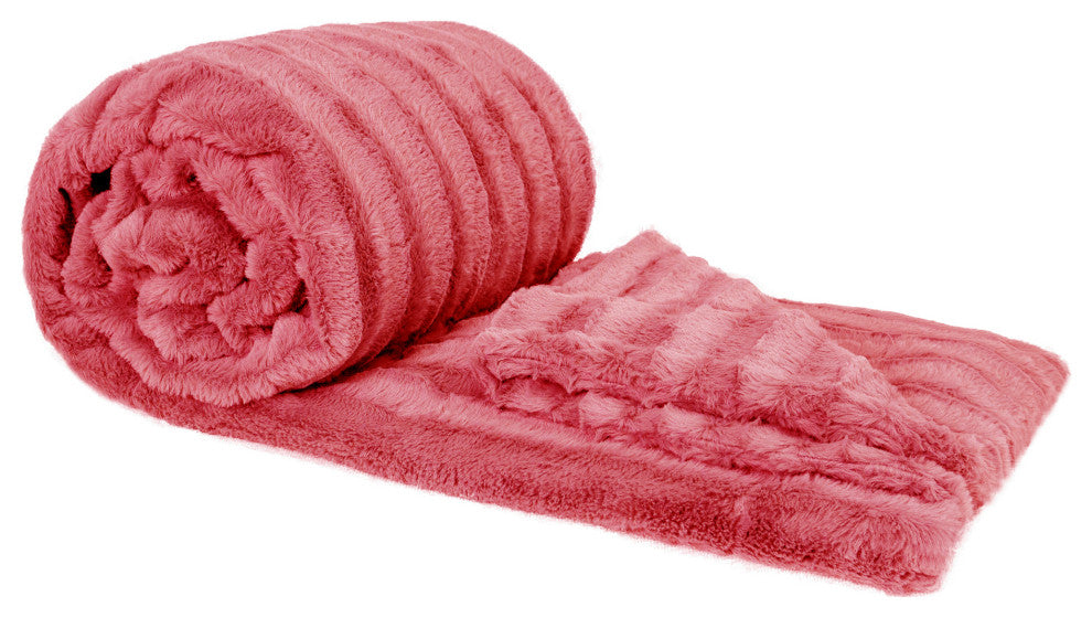 Derby Jumbo Over-Sized Double Sided Faux Fur Throw Blanket, Spice Coral, 60"x80"