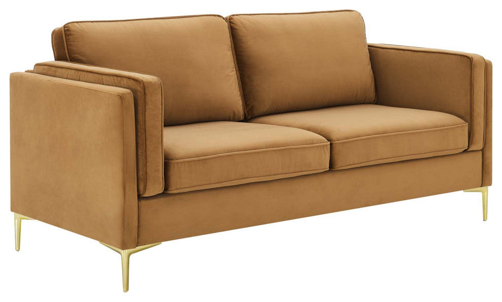 Kaiya Performance Velvet Sofa-Cognac